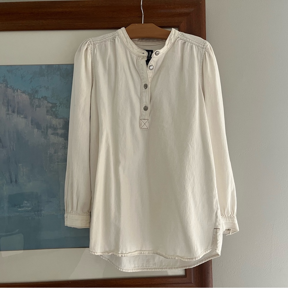 GAP Denim half button long sleeves cream shirt